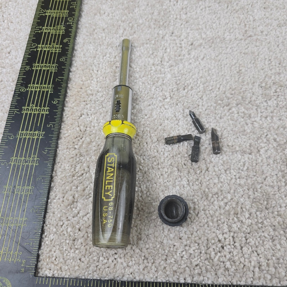 Stanley Ratcheting Screwdriver Black Yellow 68-750 Magnetic USA Made Vintage
